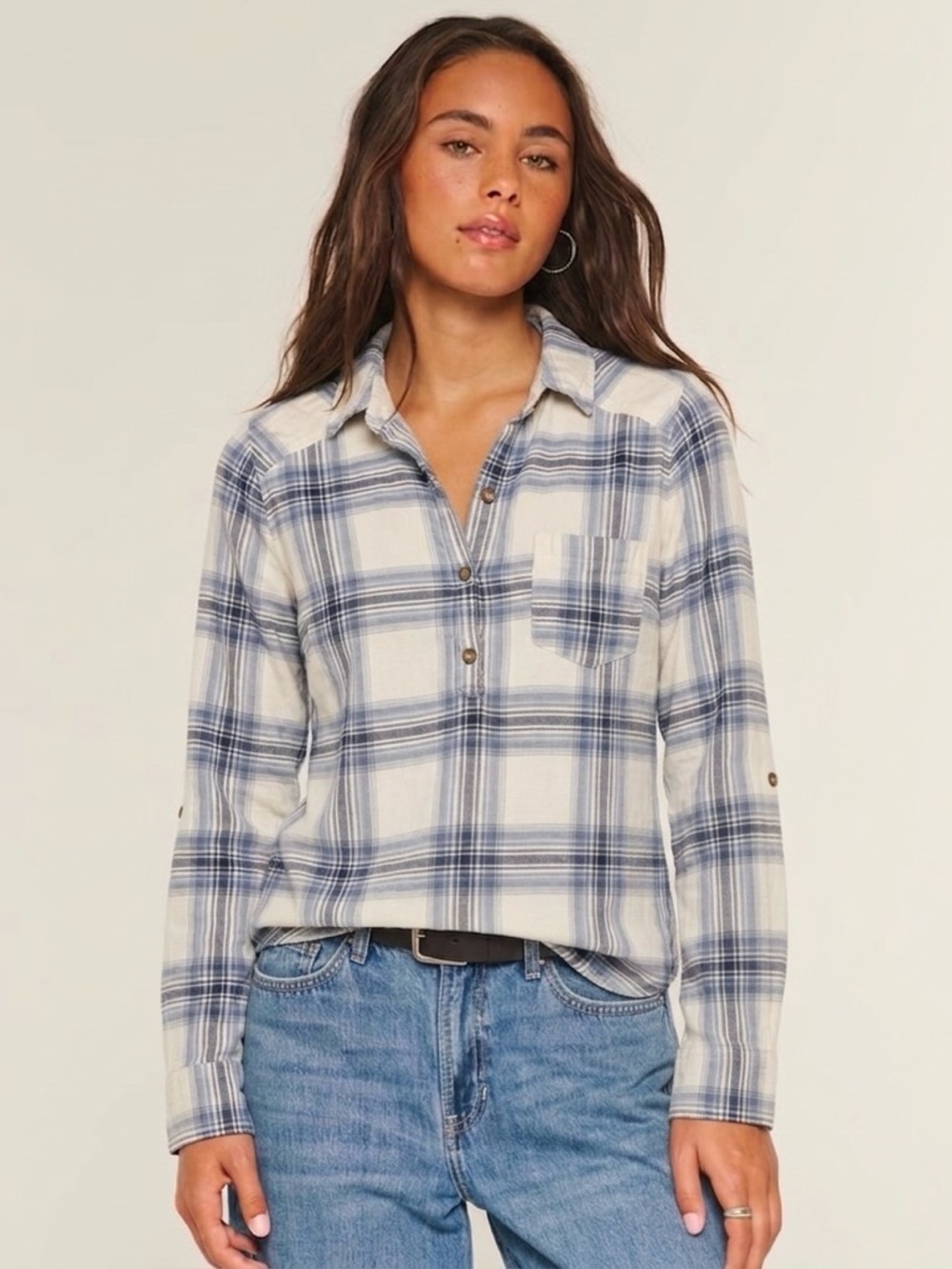 Hollister Blue Plaid Stretch Shirt S Cozy Rustic Heritage Flannel